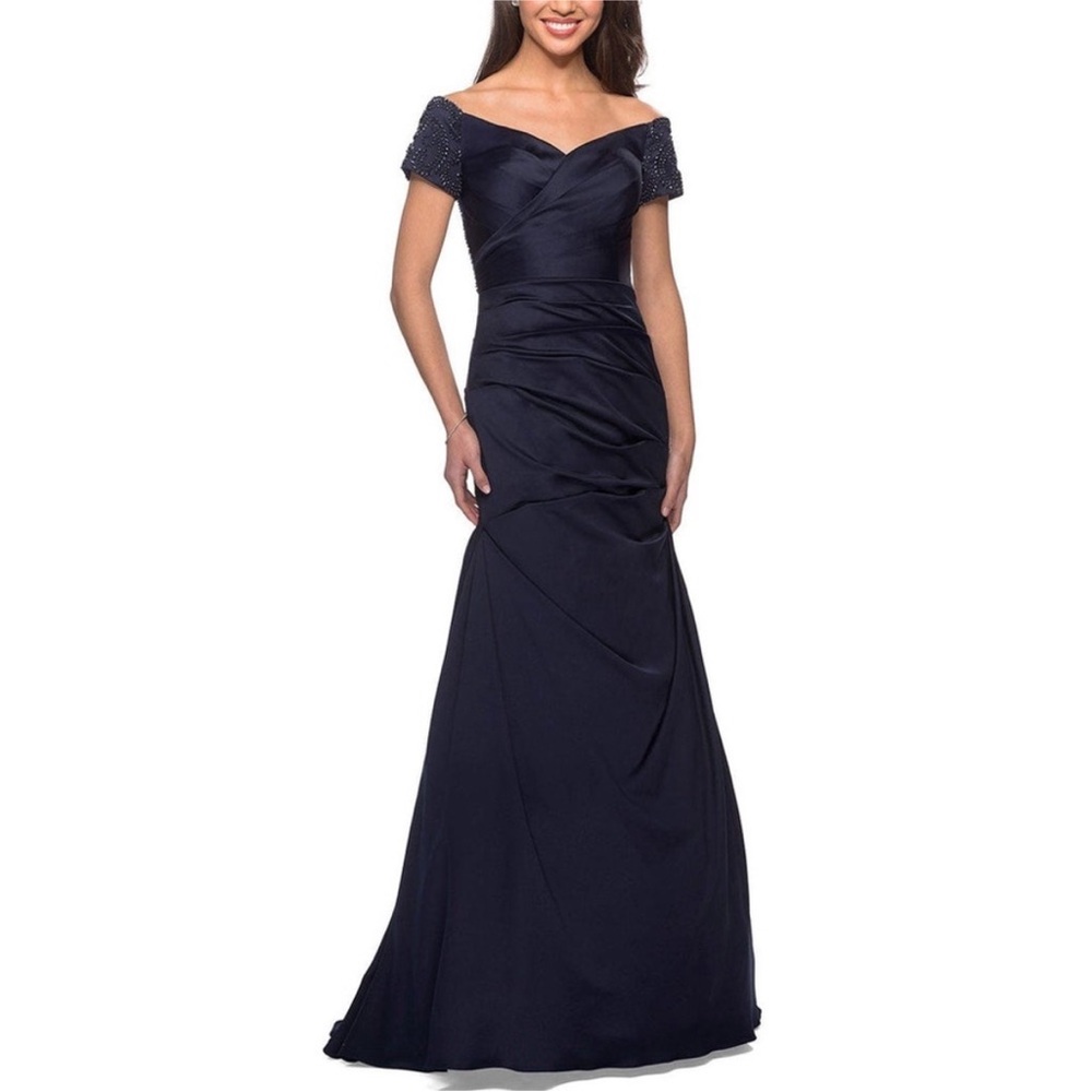 La femme Off the Shoulder Beaded
Gown Size 8 Nwot